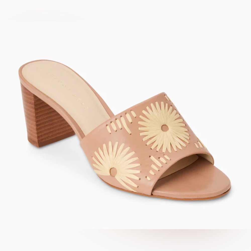 Jack Rogers Susie Block Heel Mule Sandal Cafe Au Lait Leather / Raffia